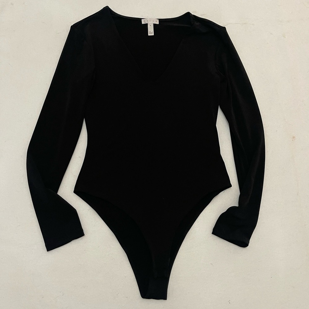 Leith Bodysuit Women’s Medium Black V-Neck Top Long Sleeves